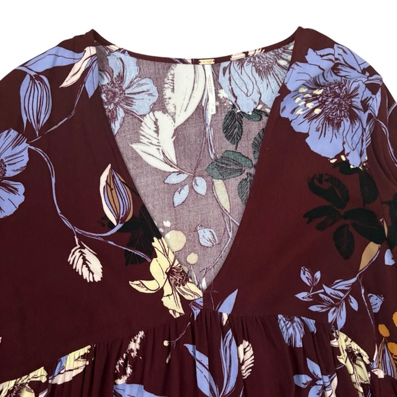 Free People Floral Blouse Tunic in Burgundy and Lavender - Picture 8 of 10